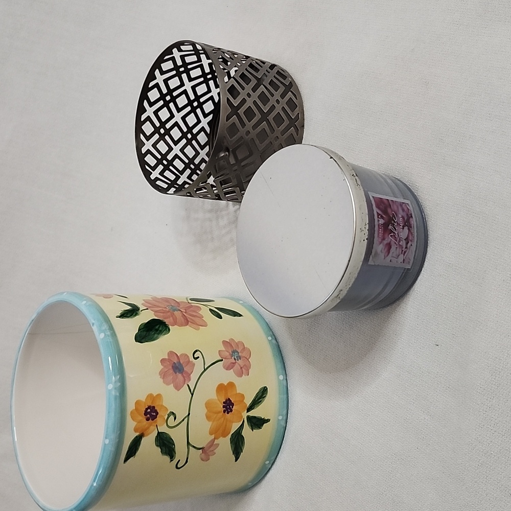 Sonoma Candle Holder, Glass Jar Candle and  Ceramic Flower Design Jar